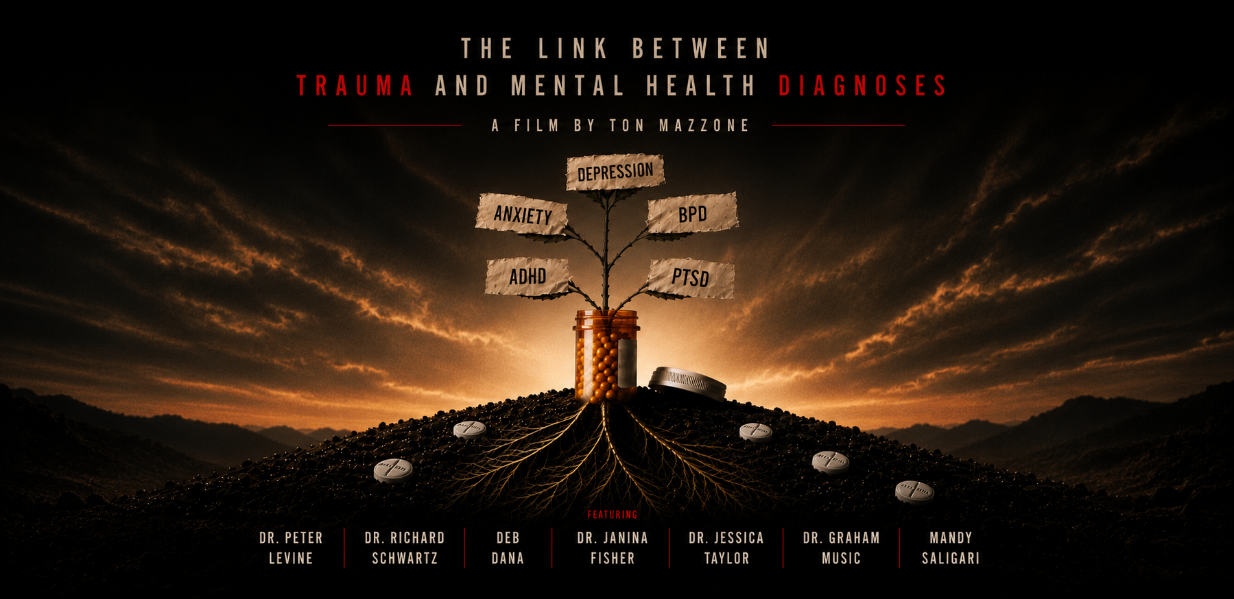Traumality poster: The link between trauma and mental health diagnoses, a film by Ton Mazzone